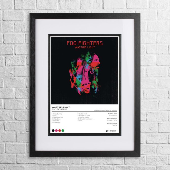 A4 custom design poster of Foo Fighters - Wasting Light in a black, dual-aspect frame