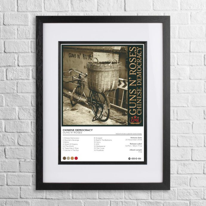 A4 custom design poster of Guns n' Roses - Chinese Democracy in a black, dual-aspect frame