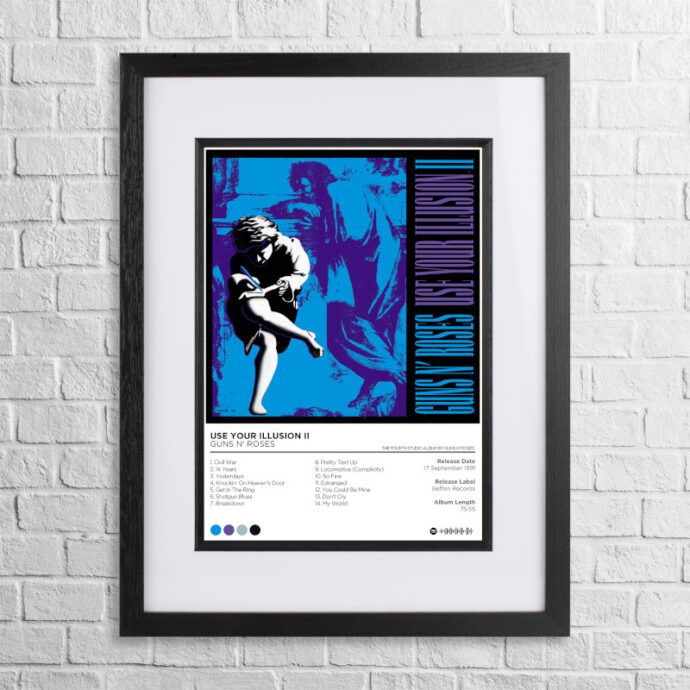 A4 custom design poster of Guns n' Roses - Use Your Illusion II in a black, dual-aspect frame
