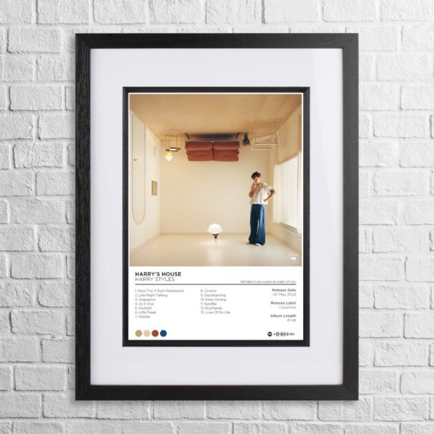 A4 custom design poster of Harry Styles - Harry's House in a black, dual-aspect frame