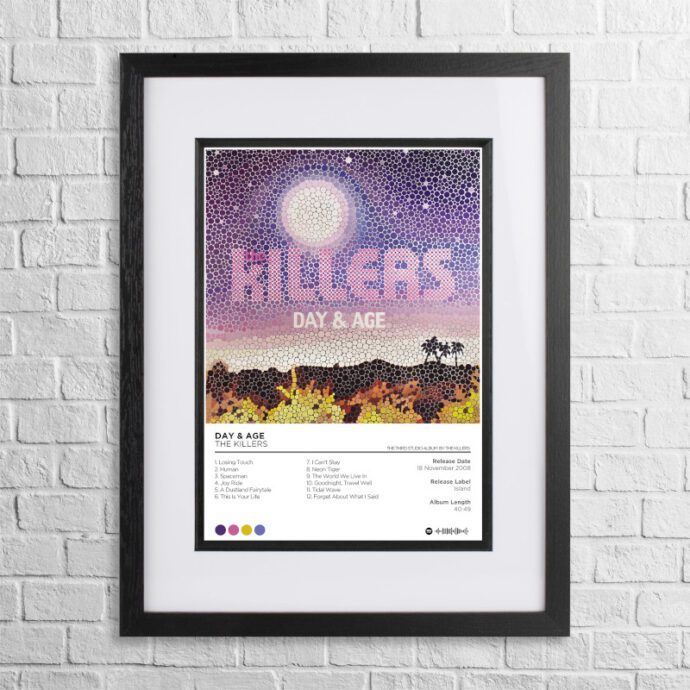 A4 custom design poster of The Killers - Day & Age in a black, dual-aspect frame