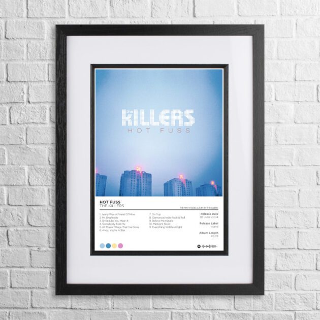 A4 custom design poster of The Killers - Hot Fuss in a black, dual-aspect frame