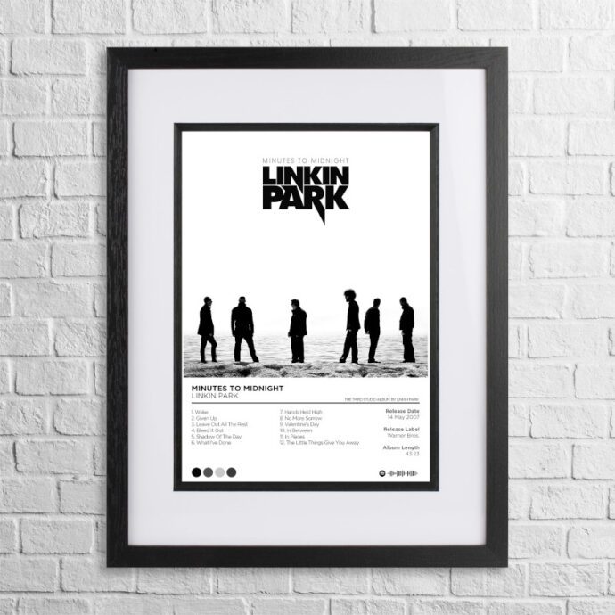 A4 custom design poster of Linkin Park - Minutes to Midnight in a black, dual-aspect frame