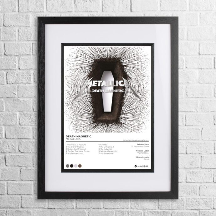 A4 custom design poster of Metallica - Death Magnetic in a black, dual-aspect frame