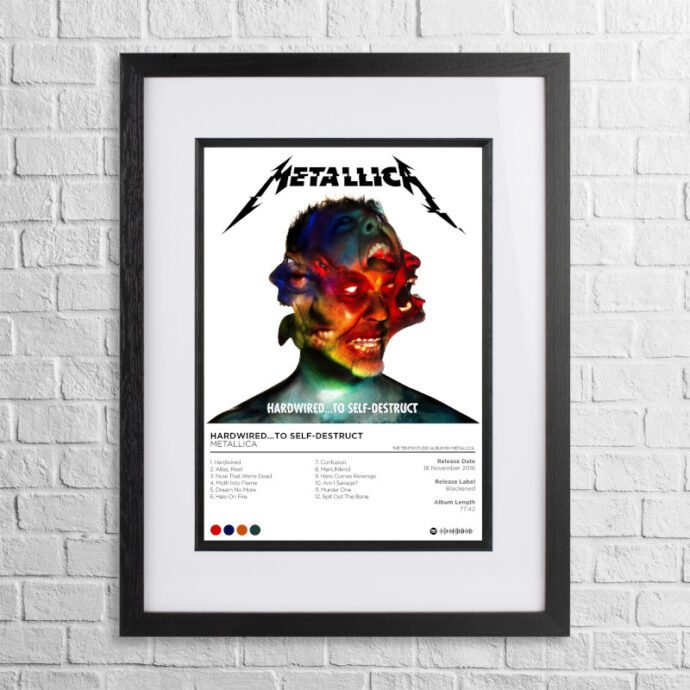 A4 custom design poster of Metallica - Hardwired to Self Destruct in a black, dual-aspect frame