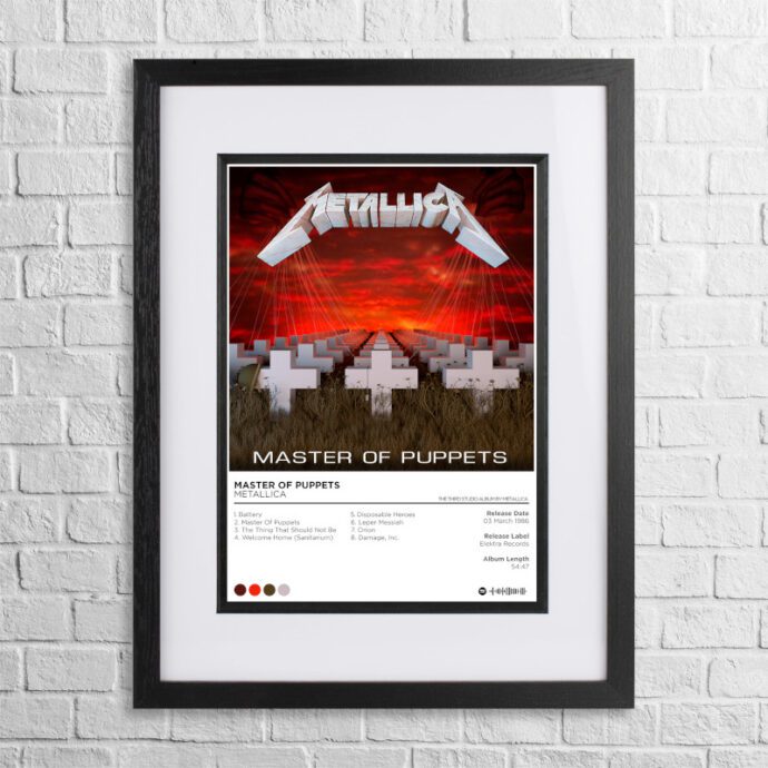 A4 custom design poster of Metallica - Master of Puppets in a black, dual-aspect frame