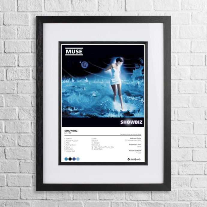 A4 custom design poster of Muse - Showbiz in a black, dual-aspect frame