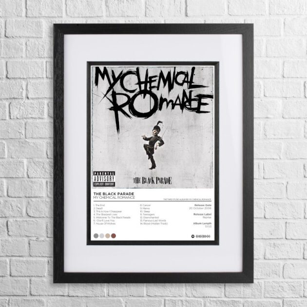A4 custom design poster of My Chemical Romance - The Black Parade in a black, dual-aspect frame