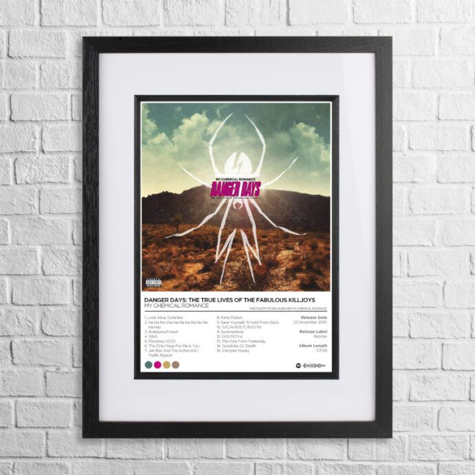 A4 custom design poster of My Chemical Romance - Danger Days in a black, dual-aspect frame