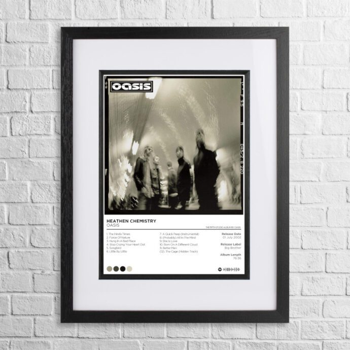 A4 custom design poster of Oasis - Heathen Chemistry in a black, dual-aspect frame