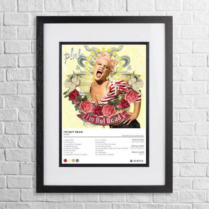 A4 custom design poster of Pink - I'm Not Dead in a black, dual-aspect frame