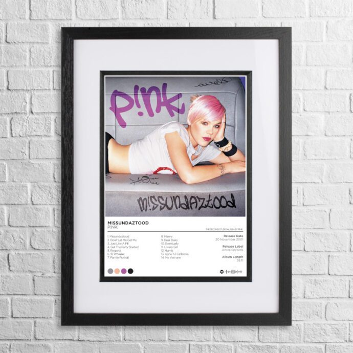 A4 custom design poster of Pink - Missundaztood in a black, dual-aspect frame