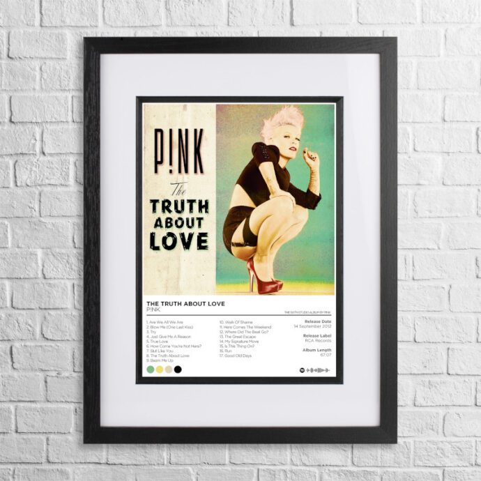 A4 custom design poster of Pink - The Truth About Love in a black, dual-aspect frame