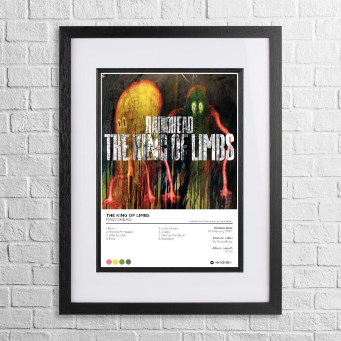 A4 custom design poster of Radiohead - King of Limbs in a black, dual-aspect frame