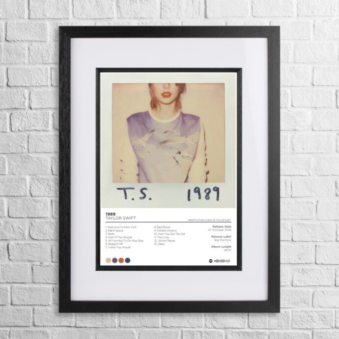 A4 custom design poster of Taylor Swift - 1989 in a black, dual-aspect frame