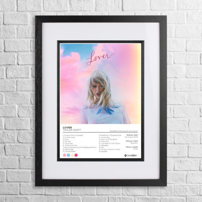 A4 custom design poster of Taylor Swift - Lover in a black, dual-aspect frame