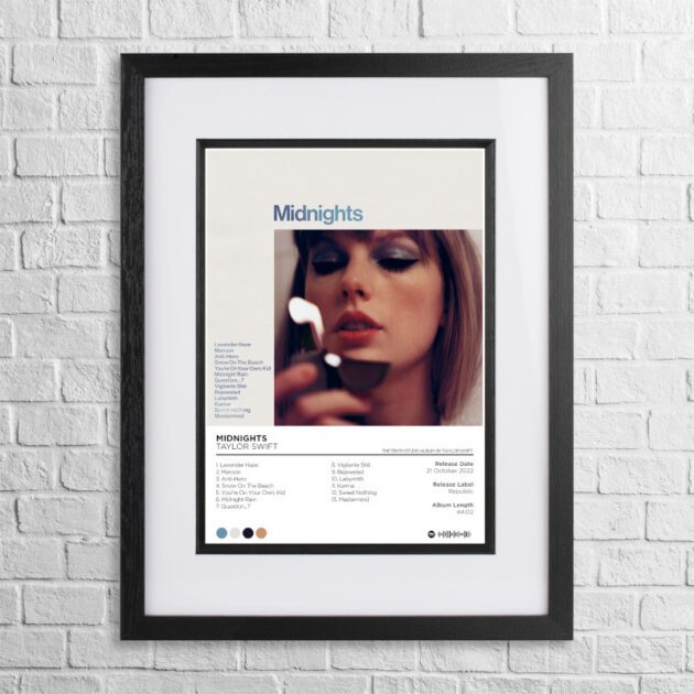 A4 custom design poster of Taylor Swift - Midnights in a black, dual-aspect frame