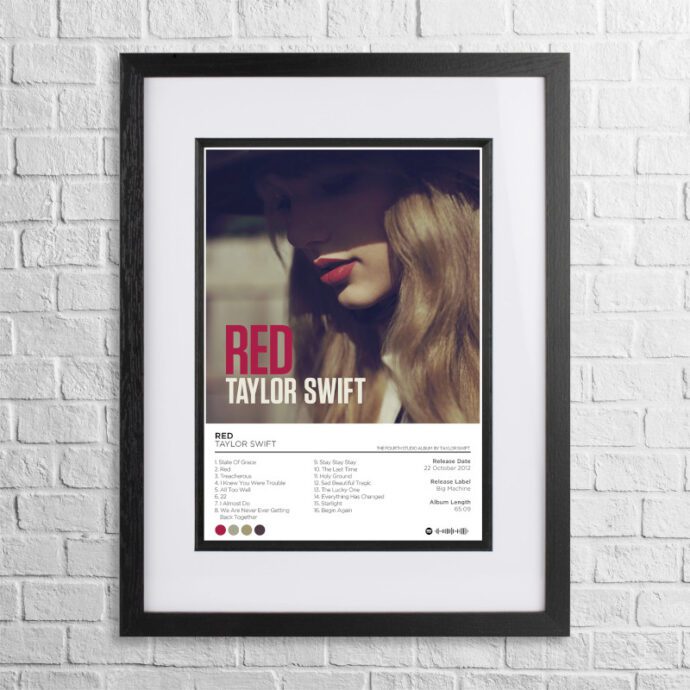 A4 custom design poster of Taylor Swift - Red in a black, dual-aspect frame