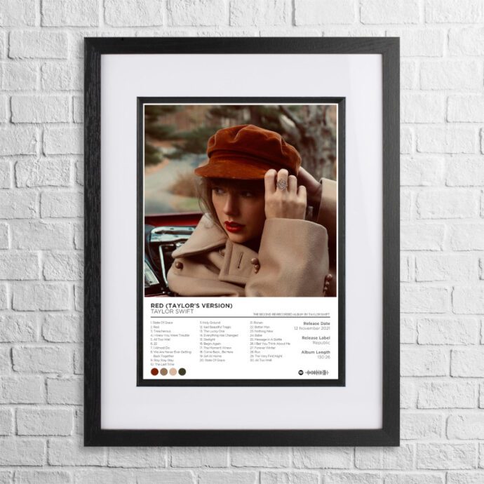 A4 custom design poster of Taylor Swift - Red (Taylor's Version) in a black, dual-aspect frame