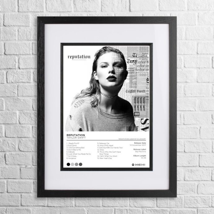 A4 custom design poster of Taylor Swift - Reputation in a black, dual-aspect frame