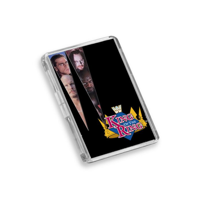 Plastic WWE King of the Ring 1997 fridge magnet on white background