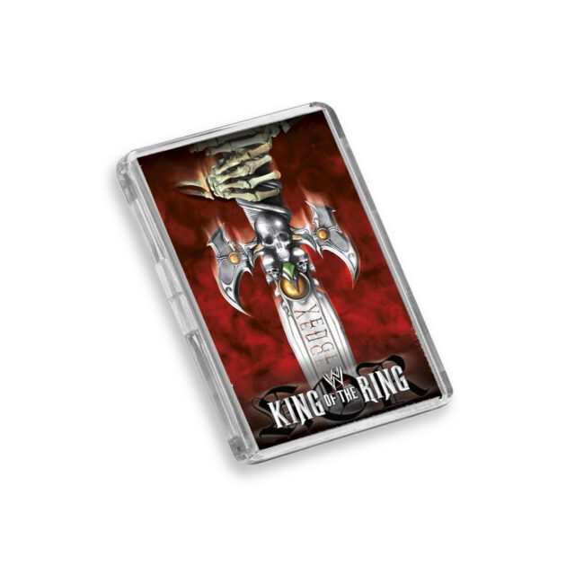 Plastic WWE King of the Ring 2000 fridge magnet on white background