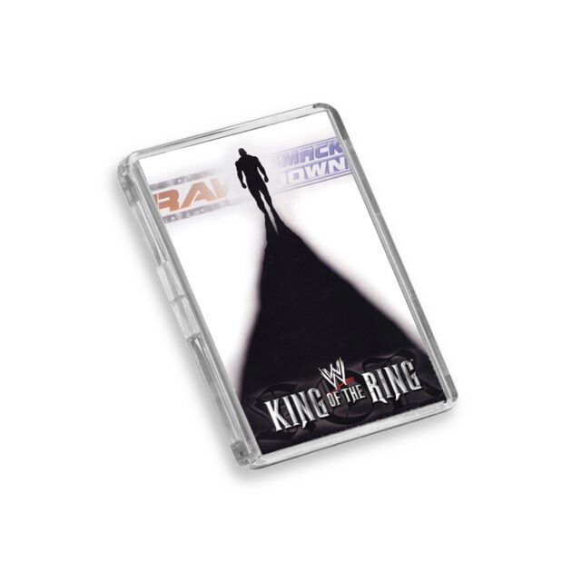 Plastic WWE King of the Ring 2002 fridge magnet on white background