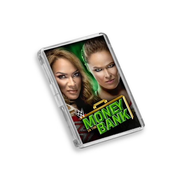Plastic WWE Money in the Bank 2018 fridge magnet on white background