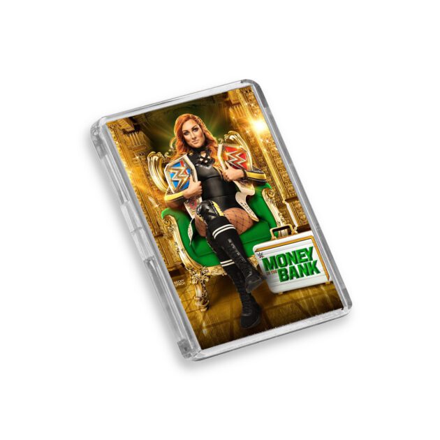 Plastic WWE Money in the Bank 2019 fridge magnet on white background