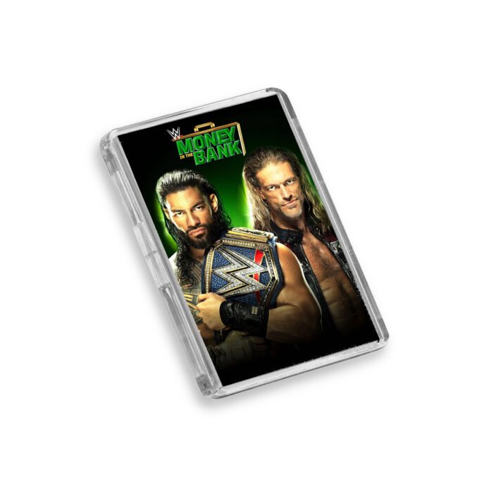 Plastic WWE Money in the Bank 2021 fridge magnet on white background