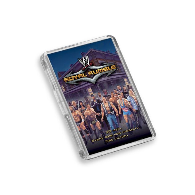 Plastic WWE Royal Rumble 2001 fridge magnet on white background