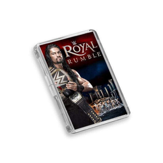 Plastic WWE Royal Rumble 2016 fridge magnet on white background