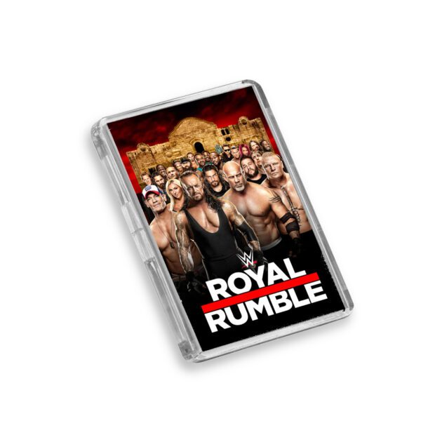 Plastic WWE Royal Rumble 2017 fridge magnet on white background