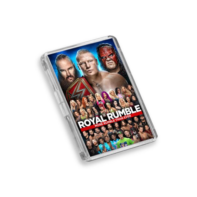 Plastic WWE Royal Rumble 2018 fridge magnet on white background