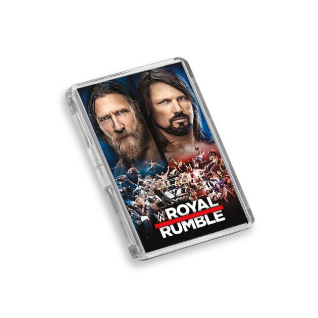 Plastic WWE Royal Rumble 2019 fridge magnet on white background