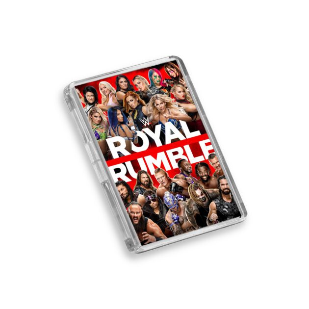 Plastic WWE Royal Rumble 2020 fridge magnet on white background
