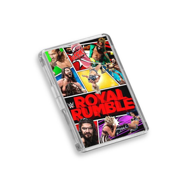 Plastic WWE Royal Rumble 2021 fridge magnet on white background