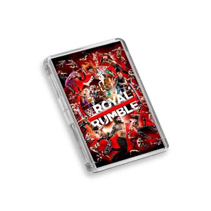 Plastic WWE Royal Rumble 2022 fridge magnet on white background