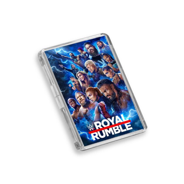 Plastic WWE Royal Rumble 2023 fridge magnet on white background