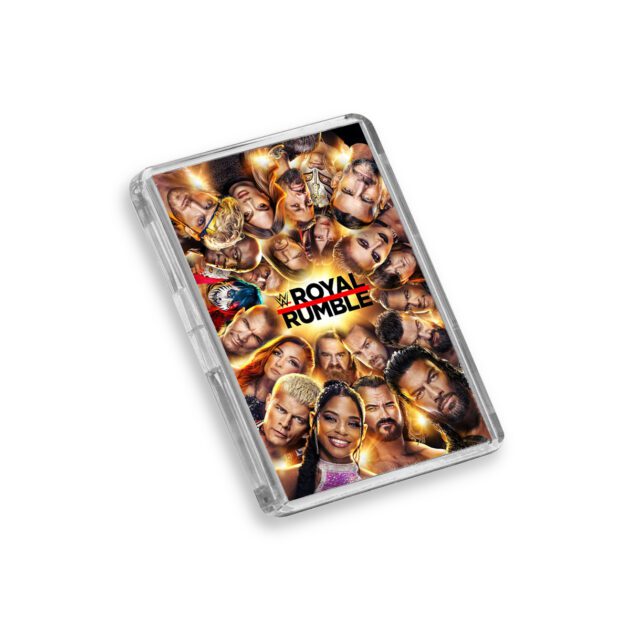 Plastic WWE Royal Rumble 2024 fridge magnet on white background