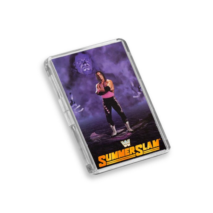 Plastic WWE Summer Slam 1997 fridge magnet on white background