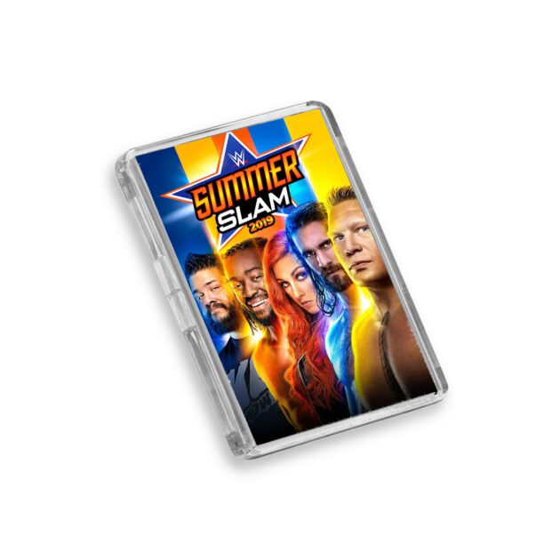 Plastic WWE Summer Slam 2019 fridge magnet on white background