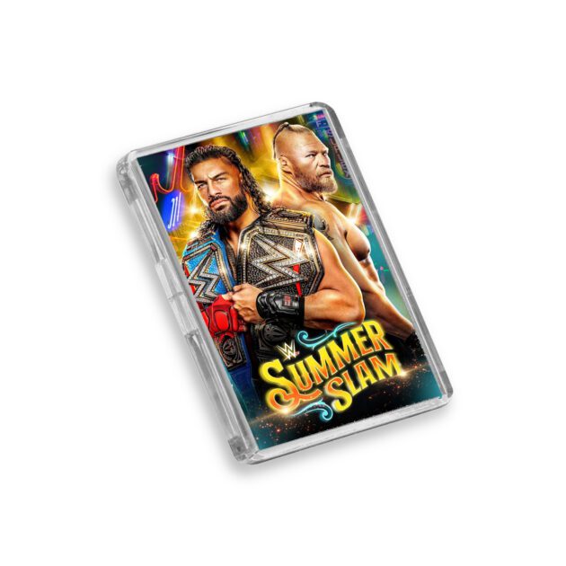 Plastic WWE Summer Slam 2022 fridge magnet on white background