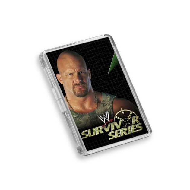 Plastic WWE Survivor Series 2000 fridge magnet on white background