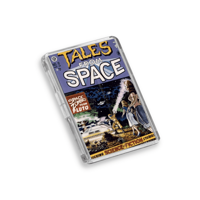Back to the Future Tales From Space fridge magnet on a white background