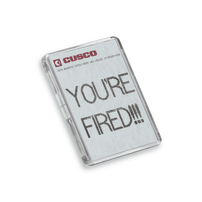 Back to the Future You're Fired fridge magnet on a white background