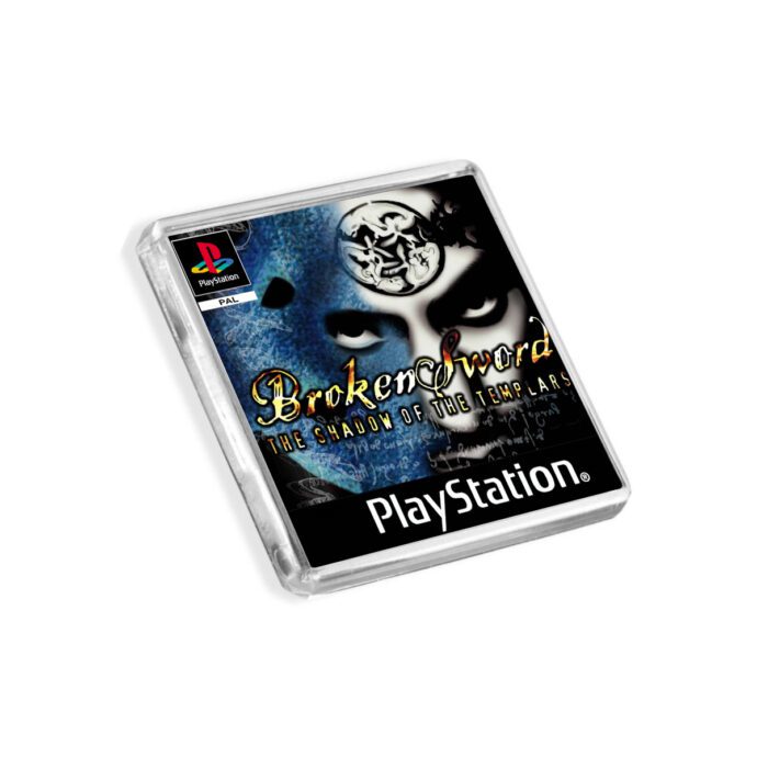 Plastic Broken Sword PS1 fridge magnet on a white background