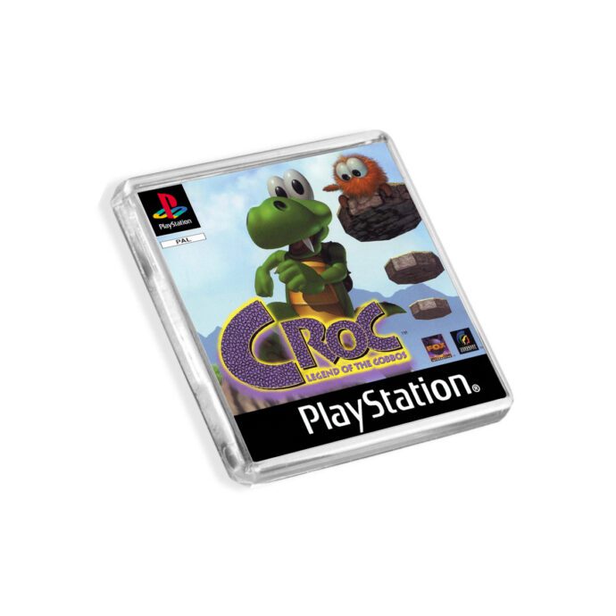 Plastic Croc PS1 fridge magnet on a white background