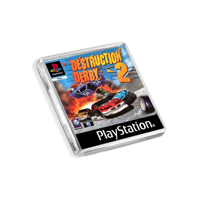 Plastic Destruction Derby 2 PS1 fridge magnet on a white background