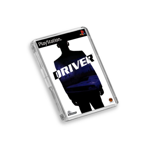 Plastic Driver PS1 fridge magnet on a white background